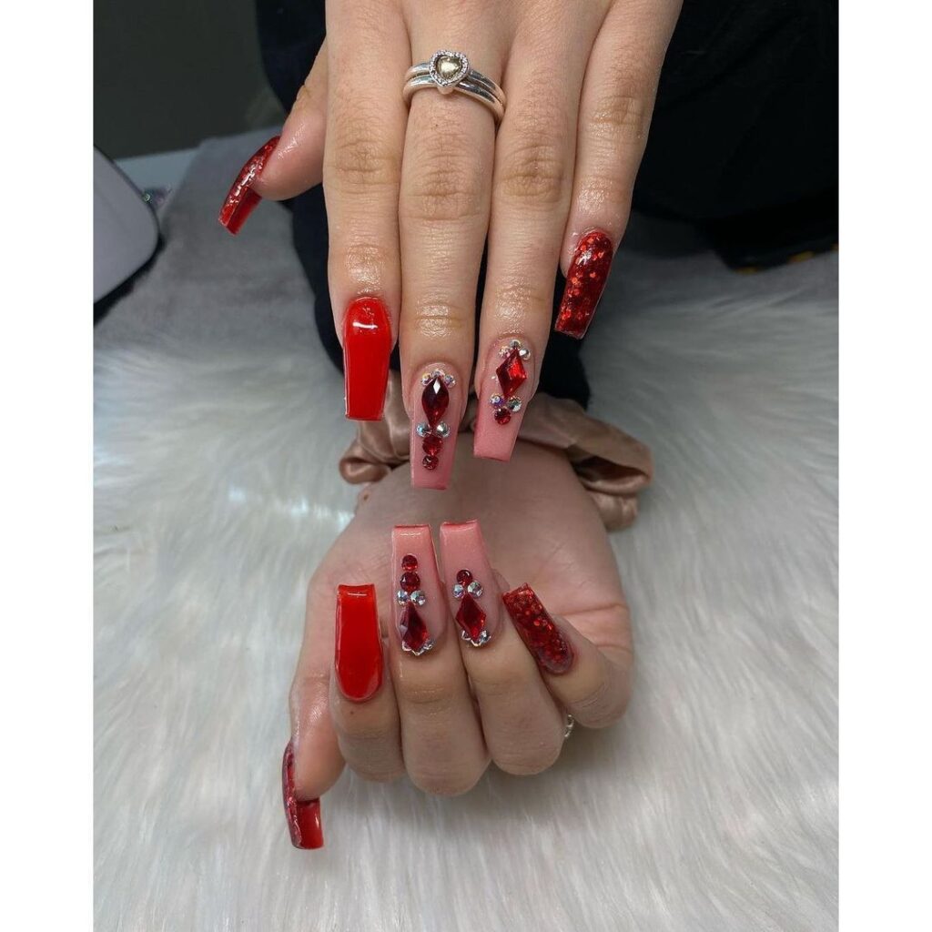 Red Cute Acrylic Nail Ideas