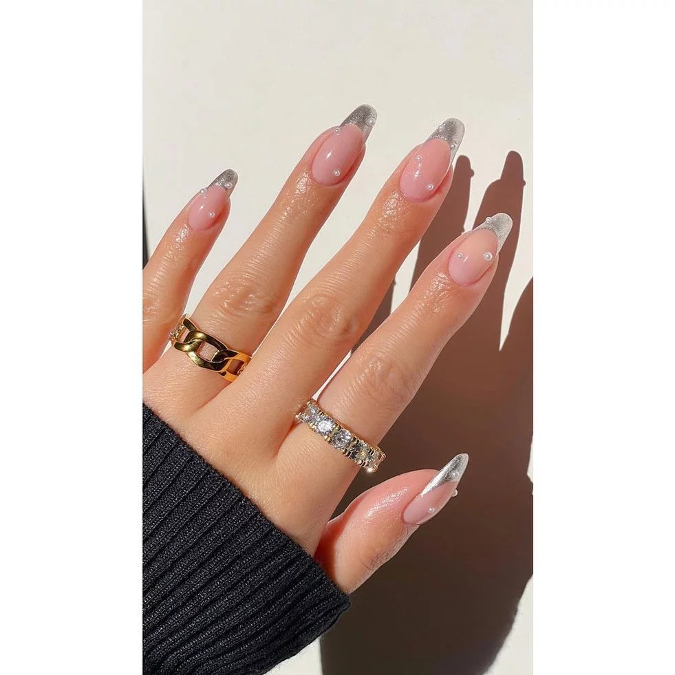 Peach And Water Color French Tip Nail Designs