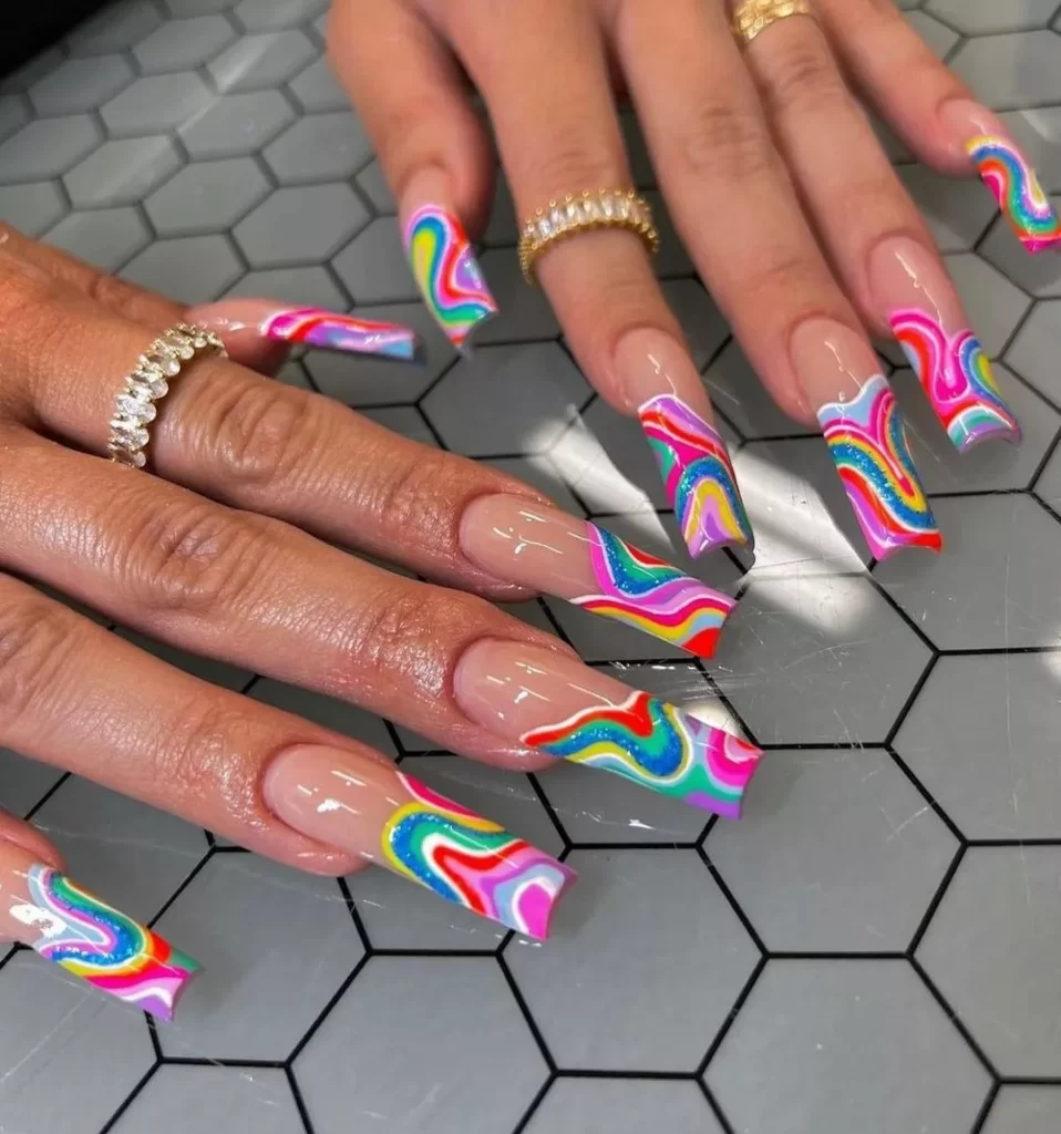 Rainbow Coloured Neon Nails
