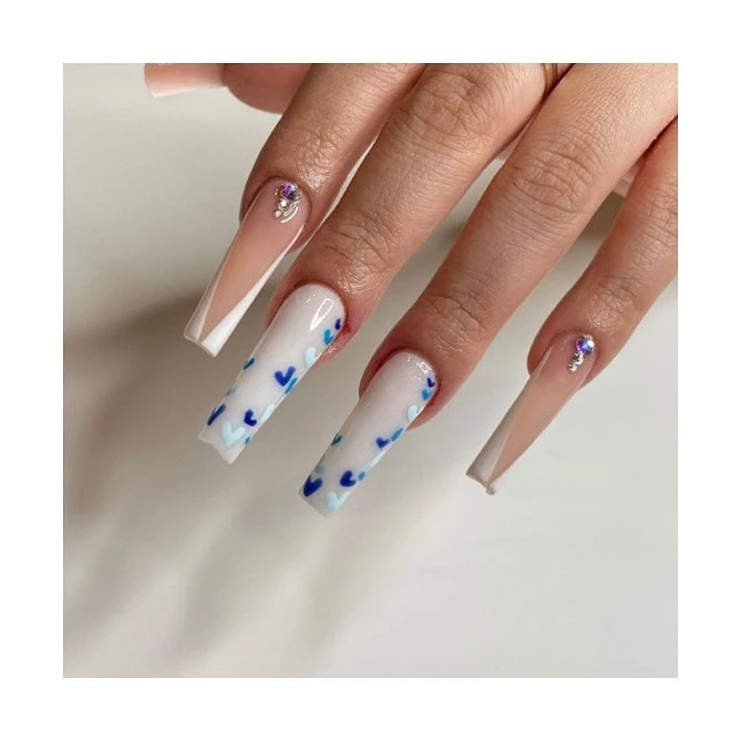 White And Blue Short Acrylic Nails