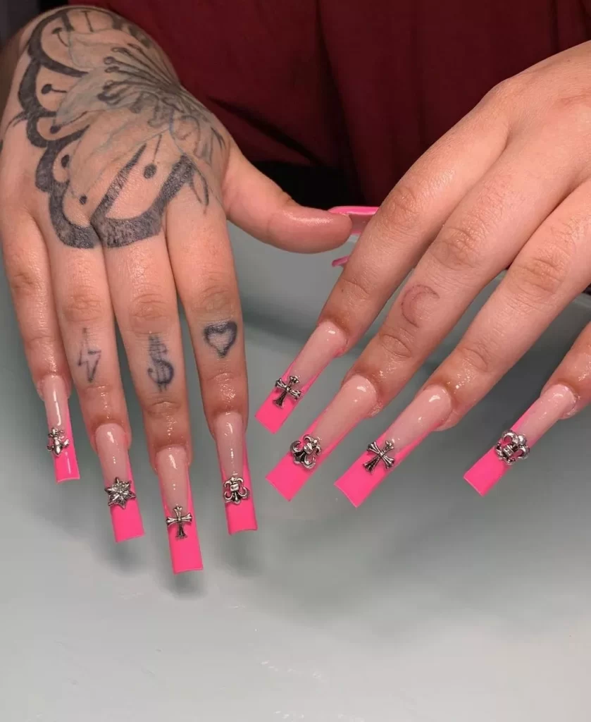 Pink Nail Ideas With Rained Studs