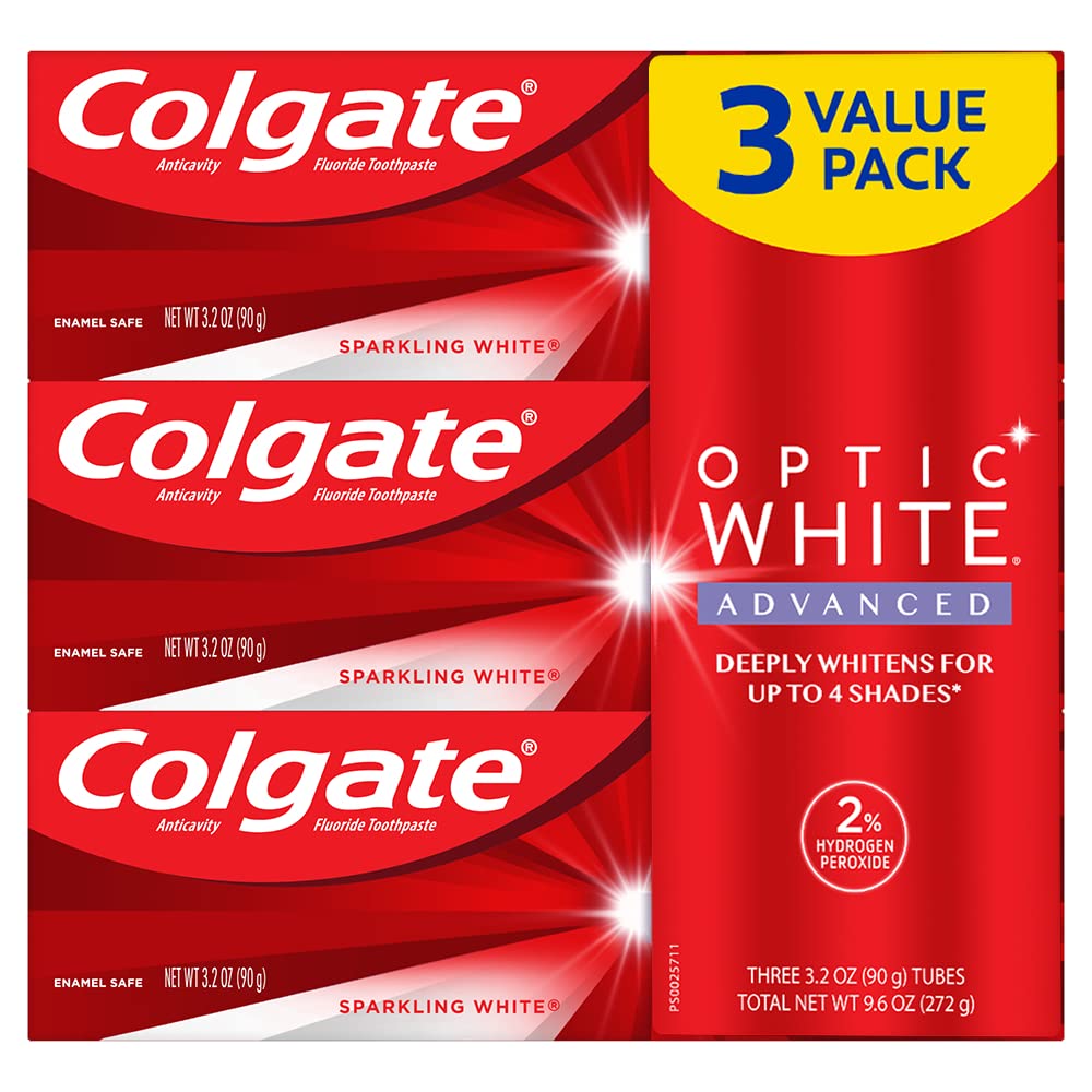 Wintergreen flavoured and gluten-free Colgate Optic White Advanced Teeth Whitening Toothpaste