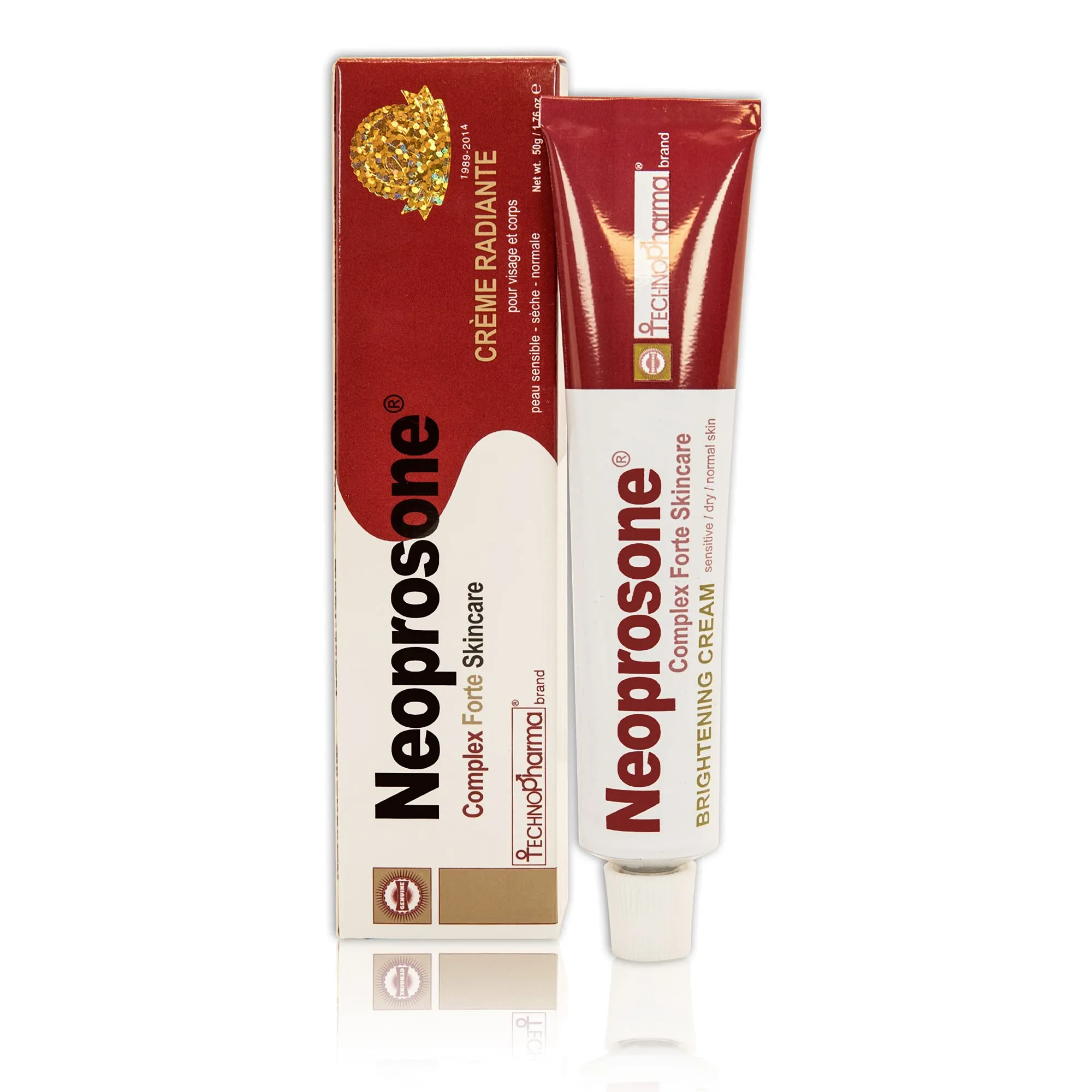 Neoprosone, Skin Brightening Cream | 1.7 Fl oz / 50 ml | Fade Dark Spots on: Face, Elbows, Knees, Body | with Alpha Arbutin, Lactic Acid, Castor Oil